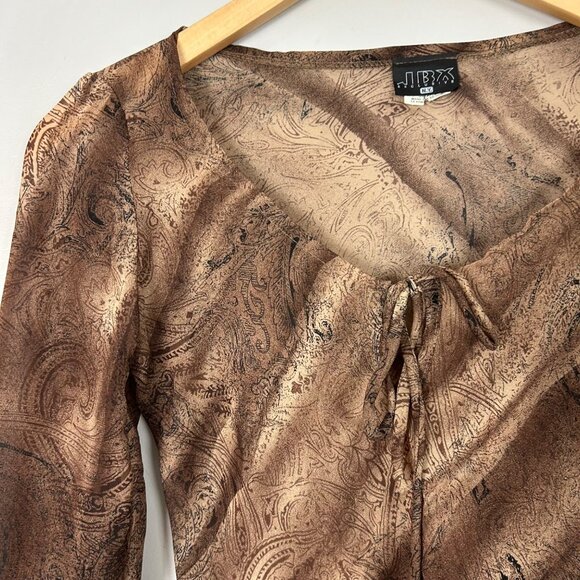 Y2K Forest Fairy Brown Patterned Top Boho Whimsical Size Small Women's - Picture 3 of 5